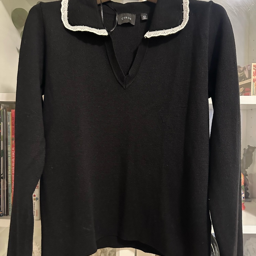 Cyrus Black Knit Top with White Accents